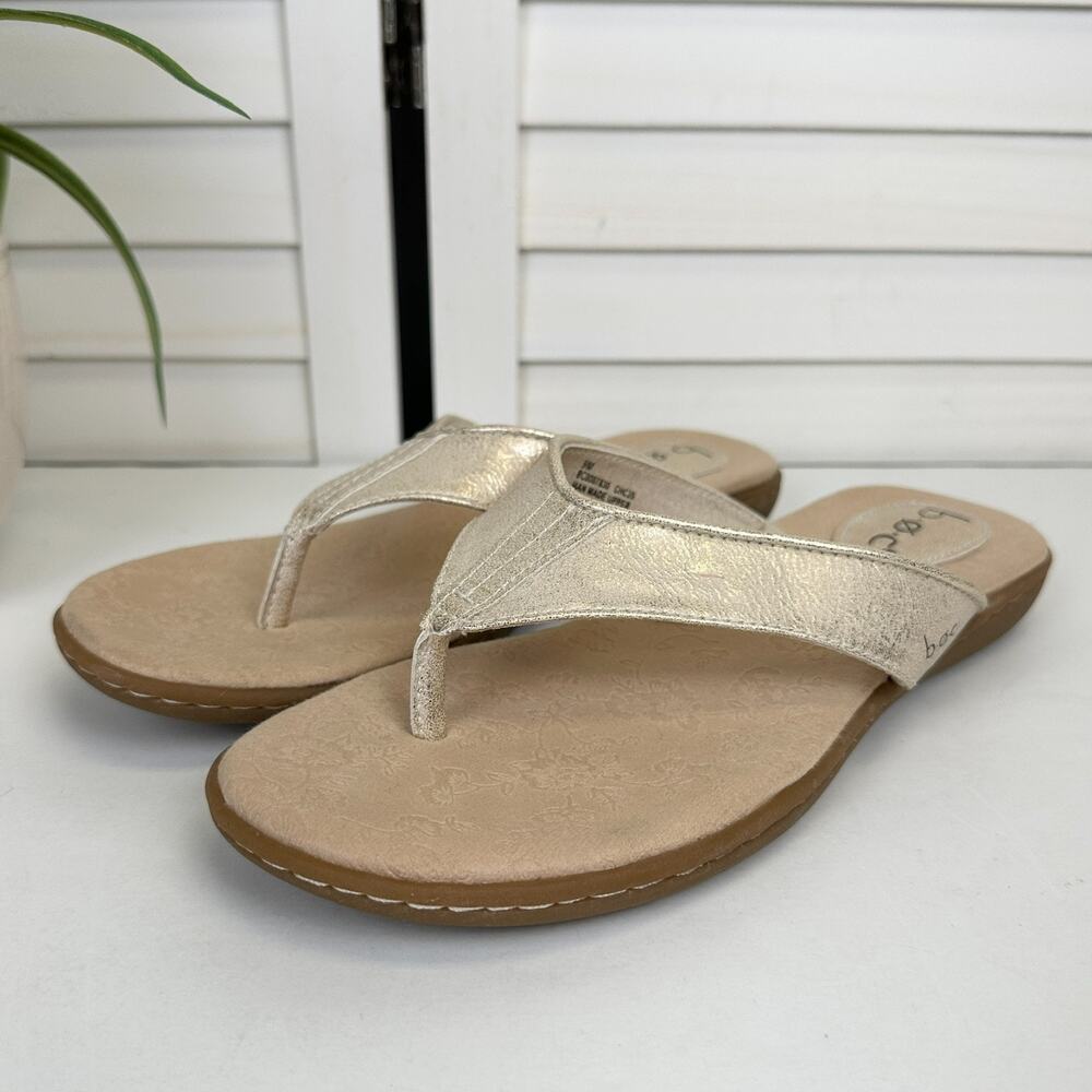 BOC Born Concept Gold Faux Vegan Leather Flip Flop Thong Sandal Comfort Shoe 9M
